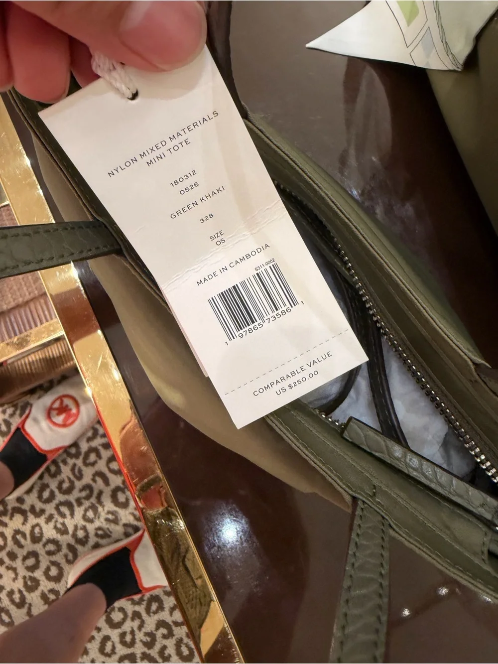 Tory Burch nylon Printed Crossbody tote mini in olive green color new with tag